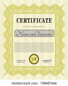 Yellow Diploma. With complex background. Good design. Customizable, Easy to edit and change colors. 