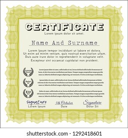 Yellow Diploma. Complex background. Modern design. Detailed. 