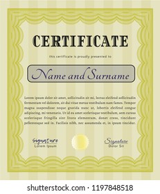 Yellow Diploma. Complex background. Money style design. Customizable, Easy to edit and change colors. 