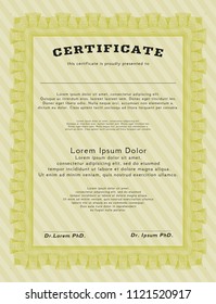 Yellow Diploma. With complex background. Retro design. Detailed. 