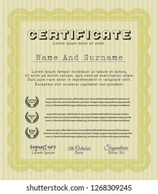 Yellow Diploma. Complex background. Vector illustration. Money Pattern design. 