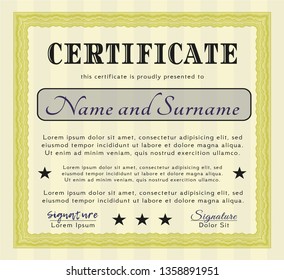 Yellow Diploma. Complex background. Vector illustration. Money Pattern design. 