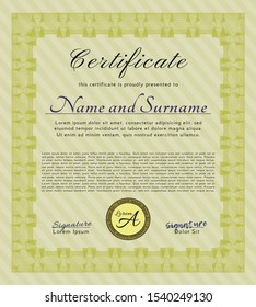 Yellow Diploma. With complex background. Vector illustration. Money design. 
