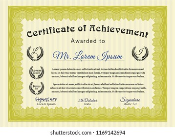 Yellow Diploma. With complex linear background. Vector illustration. Cordial design. 