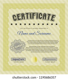 Yellow Diploma. With complex linear background. Customizable, Easy to edit and change colors. Retro design. 