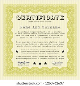 Yellow Diploma. With complex linear background. Money style design. Customizable, Easy to edit and change colors. 