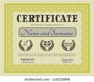 Yellow Diploma. Cordial design. With complex linear background. Vector illustration. 