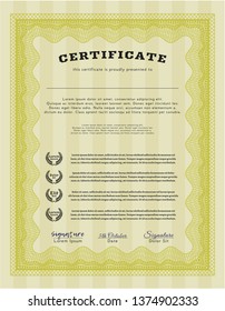 Yellow Diploma. Cordial design. Complex background. Detailed. 