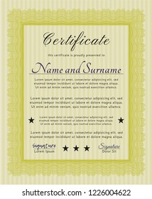 Yellow Diploma. Cordial design. Vector illustration. With quality background. 