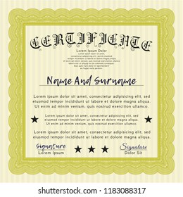 Yellow Diploma. Customizable, Easy to edit and change colors. With complex linear background. Money style design. 
