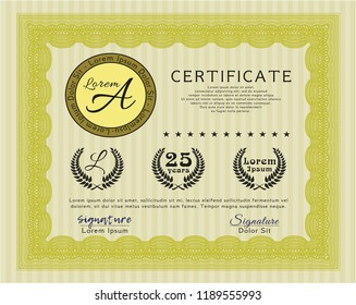 Yellow Diploma. Customizable, Easy to edit and change colors. With background. Money style design. 