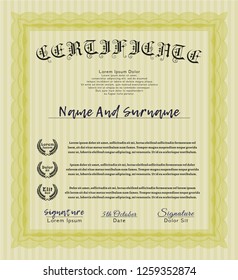 Yellow Diploma. Detailed. With complex background. Retro design. 