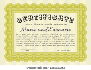 Yellow Diploma. Easy to print. Lovely design. Customizable, Easy to edit and change colors. 