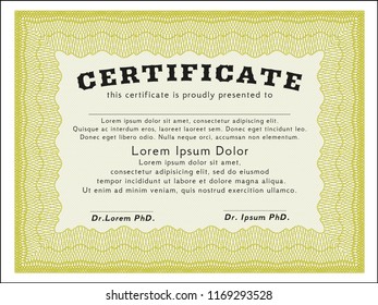 Yellow Diploma. Elegant design. With quality background. Vector illustration. 