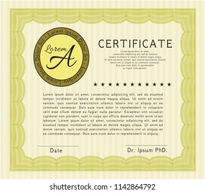 Yellow Diploma. Elegant design. Vector illustration. Printer friendly. 