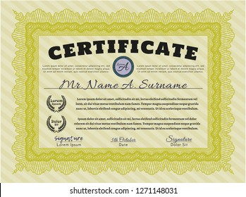 Yellow Diploma. Elegant design. Vector illustration. With complex linear background. 
