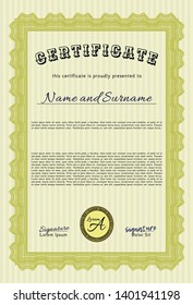 Yellow Diploma. Excellent design. With complex background. Vector illustration. 