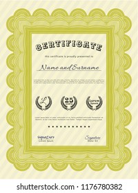 Yellow Diploma. With great quality guilloche pattern. Nice design. Customizable, Easy to edit and change colors. 