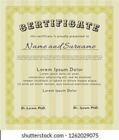 Yellow Diploma. With great quality guilloche pattern. Detailed. Money Pattern design. 