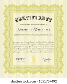 Yellow Diploma. With great quality guilloche pattern. Detailed. Superior design. 