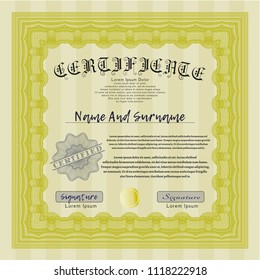 Yellow Diploma. With guilloche pattern and background. Beauty design. Detailed. 