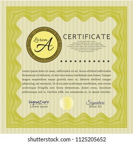 Yellow Diploma. With guilloche pattern and background. Detailed. Nice design. 