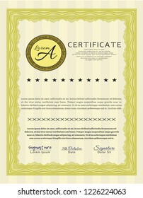 Yellow Diploma. With guilloche pattern and background. Vector illustration. Money Pattern. 