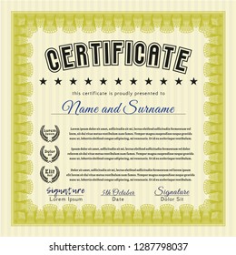 Yellow Diploma. With guilloche pattern and background. Vector illustration. Perfect design. 