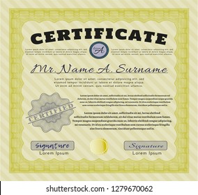 Yellow Diploma. With guilloche pattern. Perfect design. Vector illustration. 