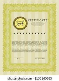 Yellow Diploma. With linear background. Vector illustration. Perfect design. 