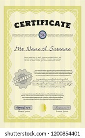 Yellow Diploma. Lovely design. Complex background. Detailed. 