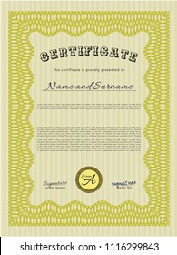 Yellow Diploma. Lovely design. With linear background. Vector illustration. 