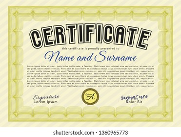 Yellow Diploma. Modern design. Vector illustration. With linear background. 
