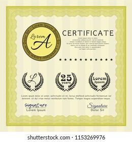 Yellow Diploma. Money design. Detailed. Printer friendly. 