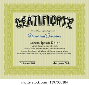 Yellow Diploma. Money Pattern. Customizable, Easy to edit and change colors. With guilloche pattern and background. 