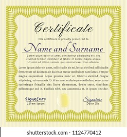 Yellow Diploma. Perfect design. Vector illustration. With linear background. 