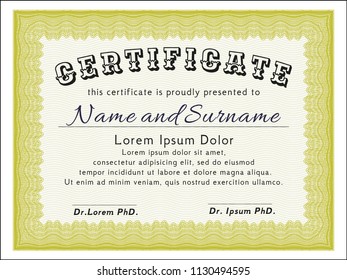 Yellow Diploma. Printer friendly. Detailed. Money design. 