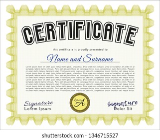 Yellow Diploma. With quality background. Vector illustration. Money design. 