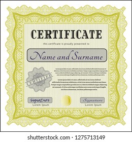 Yellow Diploma. Retro design. With complex linear background. Vector illustration. 
