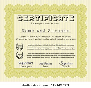 Yellow Diploma. Retro design. With linear background. Vector illustration. 