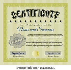 Yellow Diploma. Retro design. Vector illustration. Easy to print. 