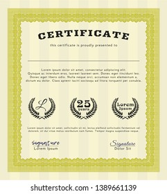Yellow Diploma. Sophisticated design. Detailed. Complex background. 