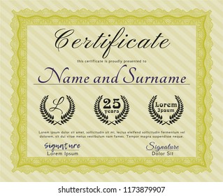 Yellow Diploma. Superior design. Vector illustration. With great quality guilloche pattern. 