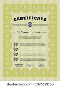 Yellow Diploma template. Artistry design. With great quality guilloche pattern. Vector illustration. 