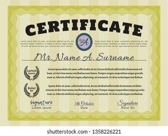 Yellow Diploma template. Beauty design. Easy to print. Customizable, Easy to edit and change colors. 