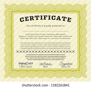 Yellow Diploma template or certificate template. Artistry design. With quality background. Detailed. 