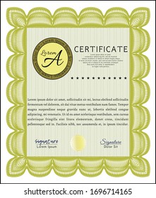 Yellow Diploma template or certificate template. Artistry design. Customizable, Easy to edit and change colors. Complex background. 