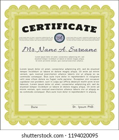 Yellow Diploma template or certificate template. With background. Retro design. Customizable, Easy to edit and change colors. 
