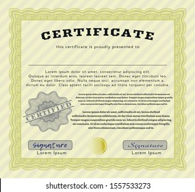 Yellow Diploma template or certificate template. With background. Customizable, Easy to edit and change colors. Elegant design. 