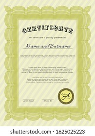 Yellow Diploma template or certificate template. With background. Excellent design. Customizable, Easy to edit and change colors. 